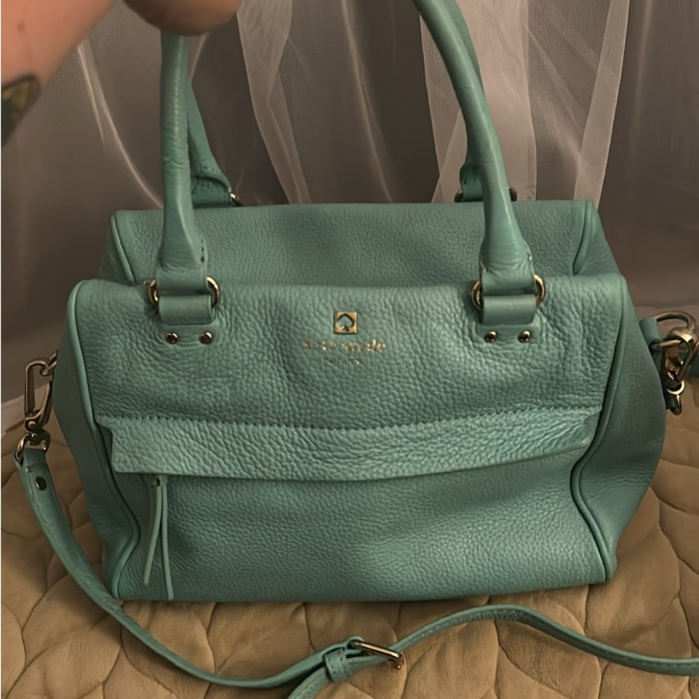 kate spade mint teal pebble leather satchel with gold hardware